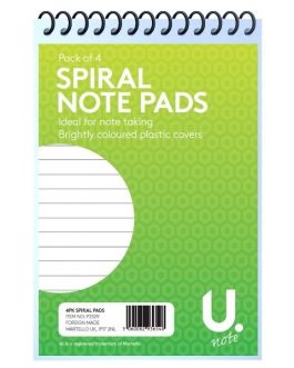 Spiral Note Pad 6″x4″, 4pk Asst 2