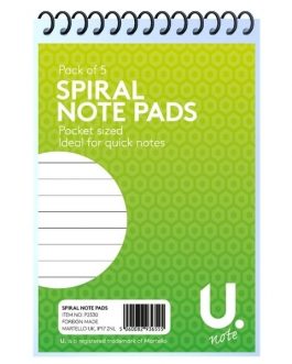 Spiral Note Pad 5″x3″,5pk Asst 2