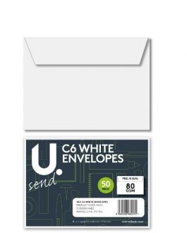 C6 White Envelopes, 226x175mm, 50pk