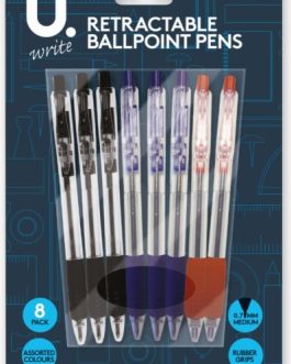 Retractable Ballpoint Pens 8pk Assorted