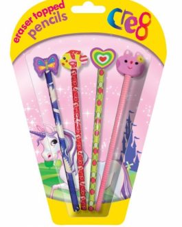 Girls Eraser Topped Pencils, 4pk