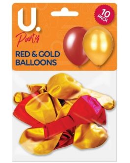 Red & Gold Metallic Balloons 10pk